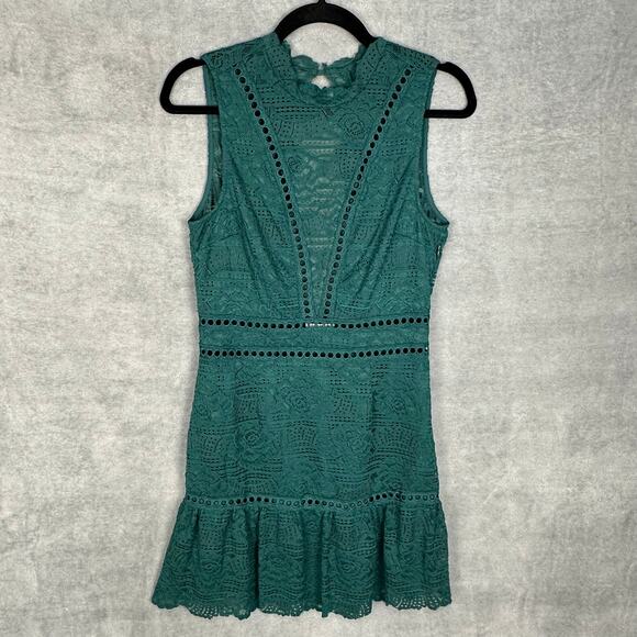 Saylor Dress Womens Medium Green Rosemary Open Back Lace Party Cocktail Holiday - Picture 1 of 12
